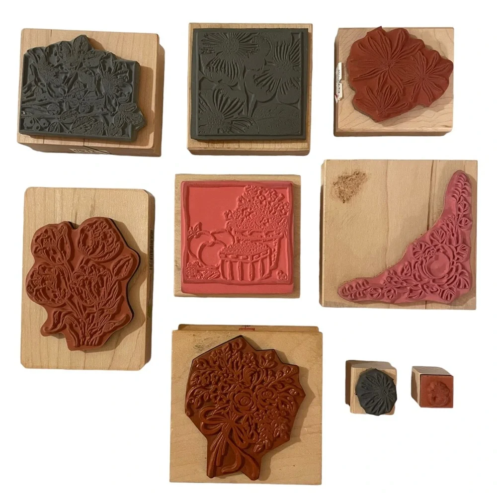 Flowers Bouquet Garden 9 Wood Block Rubber Stamps Medium Small Mixed Lot